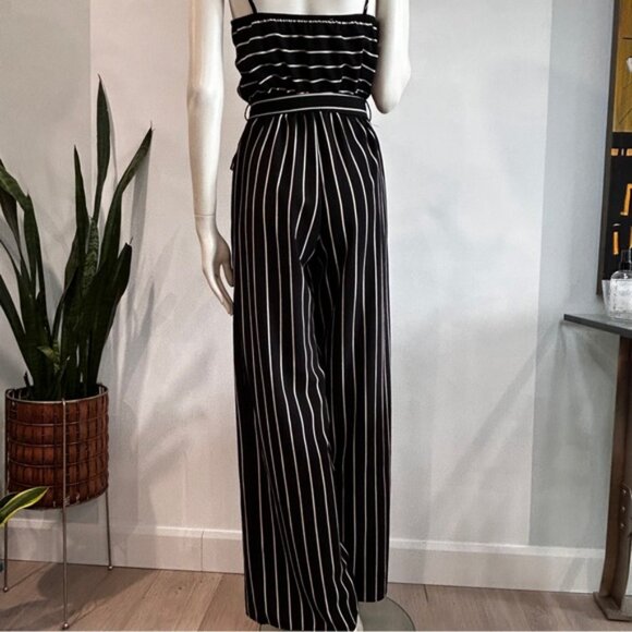 Black  White Crepe Wrap Front Wide Leg Jumpsuit - Picture 8 of 11